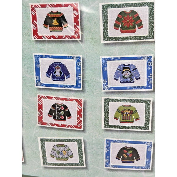 Herrschners "HOLIDAY SWEATERS" Greeting Cards Set of 12 Cross Stitch Kit - Picture 3 of 8